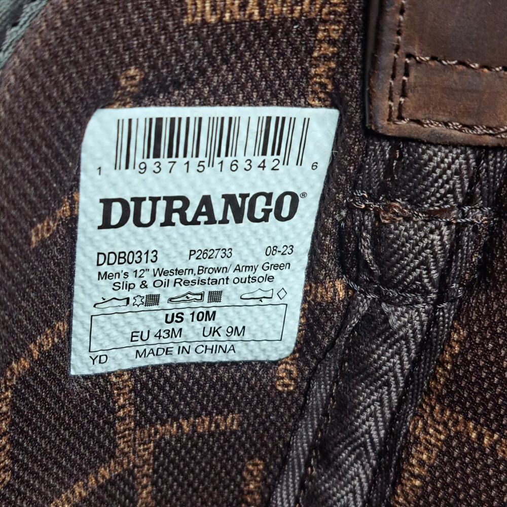 Rebel Durango Brown Army Green USA Print Western Boots Men's Sz 10 M (VGC) - Picture 9 of 10